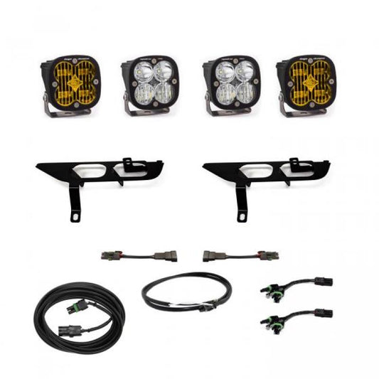 Light Bars & Cubes - Baja Designs 2021+ Ford F150 Fog Pocket Kit SAE Amber Squadron Sport DC With Upfitter