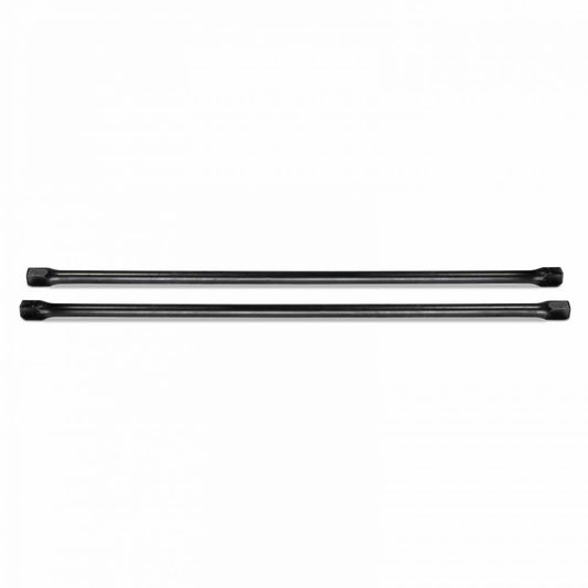 Two long, slender hexagonal rods are shown parallel to each other on a white background. These Cognito Comfort Ride Torsion Bars from Cognito Motorsports both have uniformly black surfaces and are of identical length, engineered for improved ride quality and designed as direct OEM replacements specifically for the 20-24 Silverado/Sierra 2500/3500 2WD/4WD.