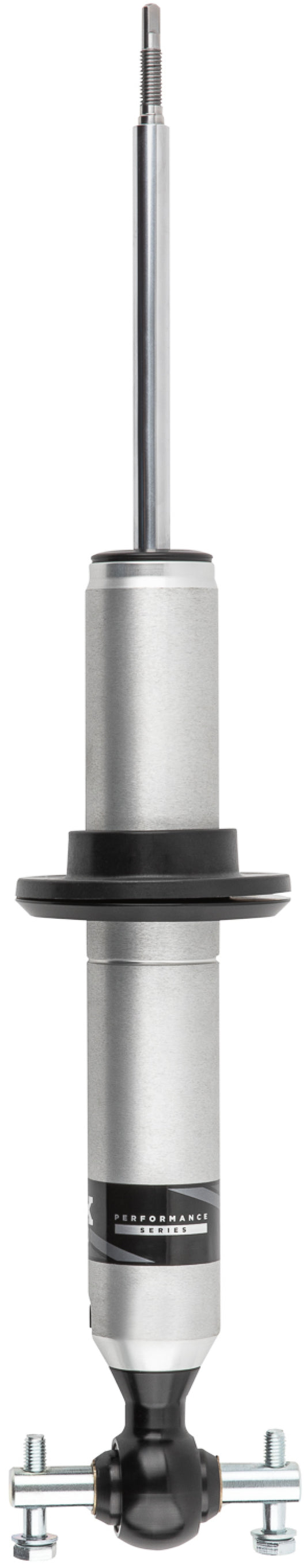 A FOX automotive shock absorber, part of the "07-13 GM 1500 2.0 Performance Series," features a silver cylindrical design with a black base and mounting bolts, engineered as a front coilover with fade-resistant performance to enhance off-road capability while accommodating a 0-2 inch lift.