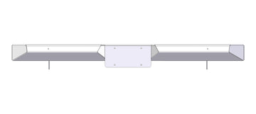Illustration of a MAZZULLA OFFROAD 2001-2010 GM 2500 REAR PLATE BUMPER with a box-like center section and angled panels on the left and right sides. The bumper, reminiscent of precision engineering with a 3/16" plate steel aesthetic, has a minimalist design, predominantly white in color, and is viewed from below.